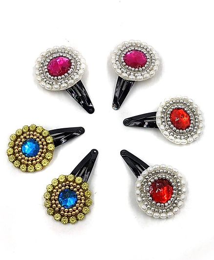 Magic Needles Pack Of 3 Pair Of Crystals Detailing Hair Clips - Multi Colour