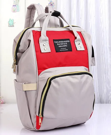 Backpack Style Diaper Bag - Red & Grey