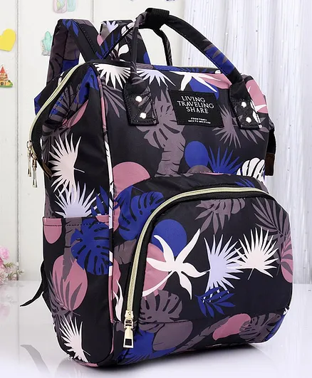 Backpack Style Diaper Bag Leaf Print - Blue Black