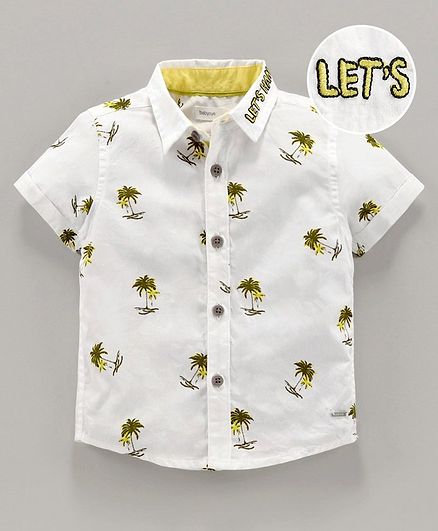 Babyoye Cotton Half Sleeves Shirt Palm Tree Print - White