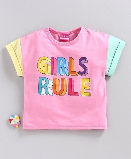 Little Kangaroos Short Sleeves Top Text Print - Pink