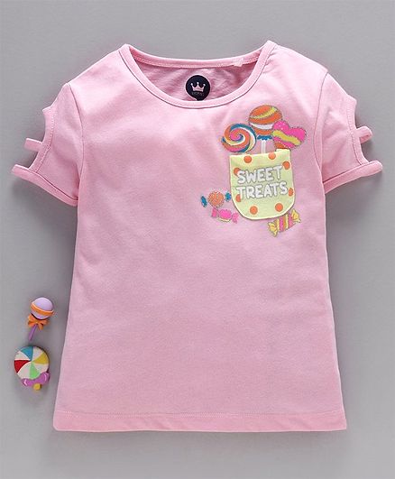 Vitamins Half Sleeves Tee Glitter Sweet Treats Print - Pink