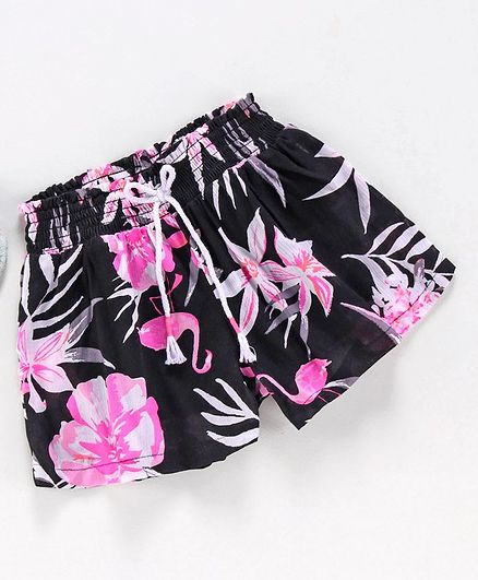 Vitamins Mid Thigh Length Shorts Floral Print - Black