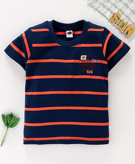 Teddy Half Sleeves Striped Tee - Navy