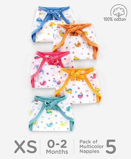 Babyhug U Shape Reusable Printed Muslin Cotton Nappy Extra Small Pack of 5 - Multicolor