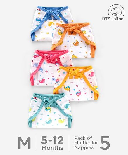Babyhug U Shape Reusable Printed Muslin Cotton Nappy Medium Pack of 5 - Multicolor