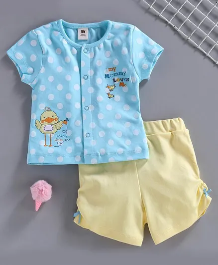 ToffyHouse Short Sleeves Tee & Shorts Polka Dot Print - Blue Yellow