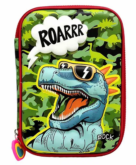 Spiky Dino Printed Pencil Pouch - Green