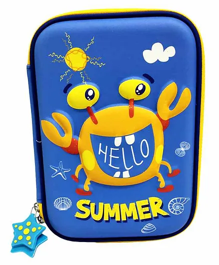 Spiky Crab Printed Pencil Case - Blue