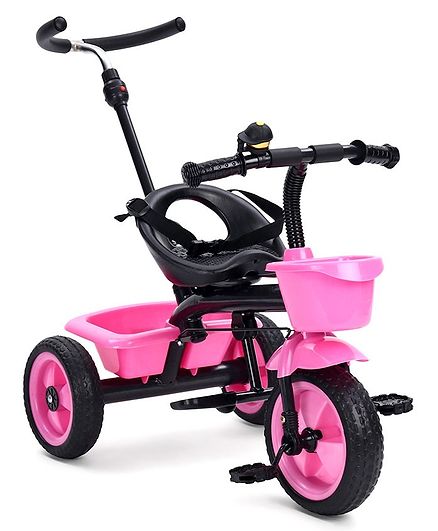 Tricycle with Storage Basket and Parent Push Handle - Pink