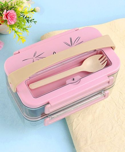 Stainless Steel Lunch Box with Fork - Pink