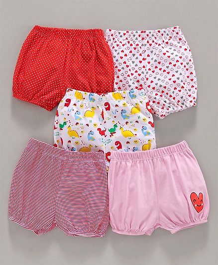 Babyhug 100% Cotton Printed Bloomer Pack of 5 - White Pink Red