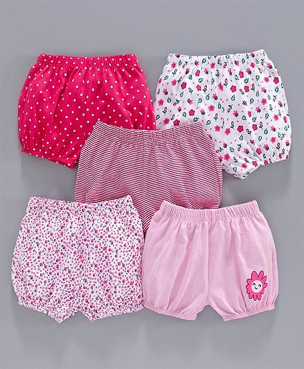 Babyhug 100% Cotton Printed Bloomer Pack of 5 - White Pink