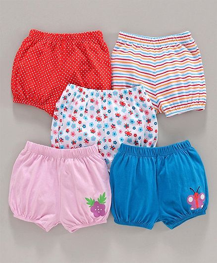 Babyhug 100% Cotton Printed Bloomer Pack of 5 - White Blue