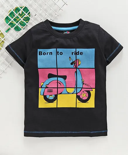 Ventra Half Sleeves Born To Ride Scooter Print Tee - Black