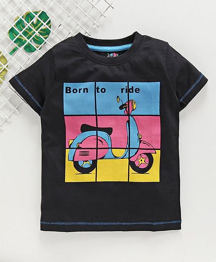 Ventra Half Sleeves Born To Ride Scooter Print Tee - Black
