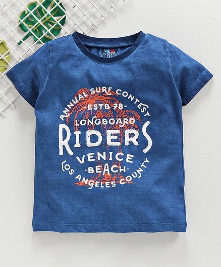 Ventra Half Sleeves Text Print Tee - Blue