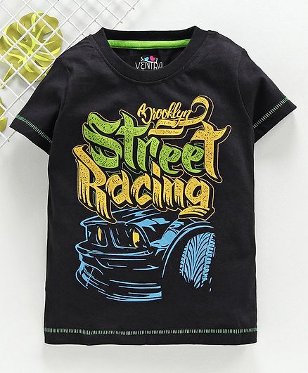 Ventra Half Sleeves Street Racing Print Tee - Black