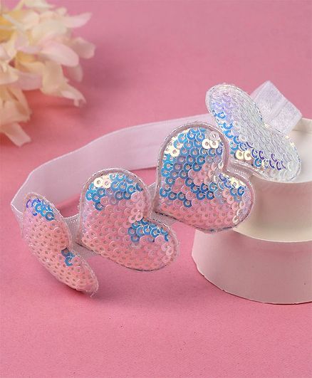 Babyhug Headband with Sequin Hearts Applique - Blue