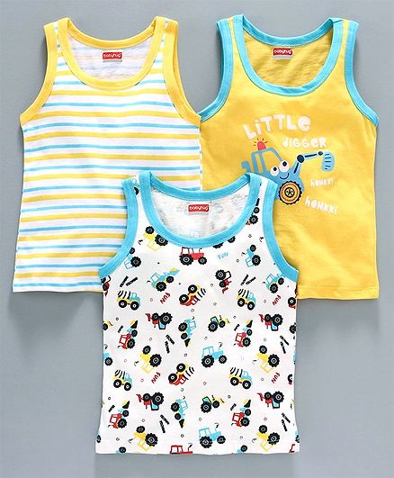 Babyhug 100% Cotton Striped Sleeveless Sando Pack of 3 - Blue Yellow