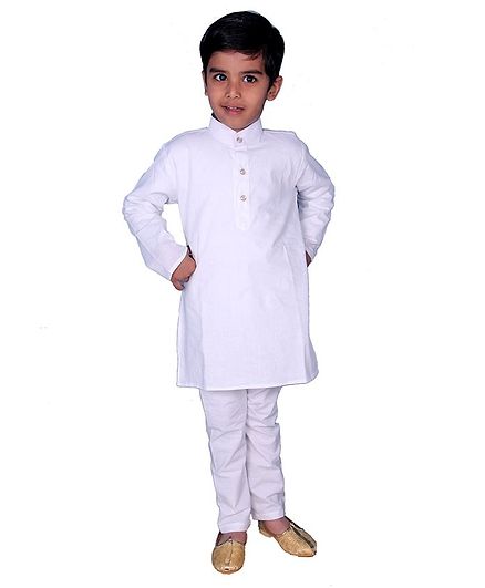 Mittenbooty Solid Full Sleeves Kurta & Pyjama Set - White