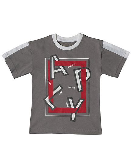 Kid Studio Half Sleeves Text Printed Tee - Grey