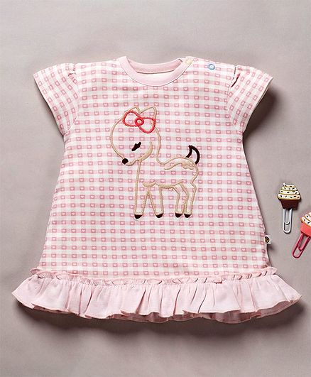 Pranava Organic Cotton Cap Sleeves Checkered Top - Light Pink