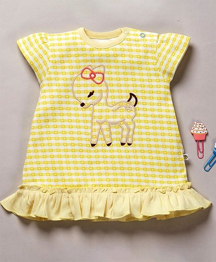 Pranava Organic Cotton Cap Sleeves Checkered Top - Yellow