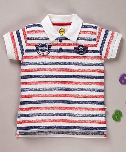 Pranava Organic Cotton Half Sleeves Striped Tee - Red & Blue