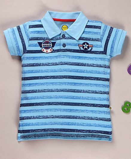Pranava Organic Cotton Half Sleeves Striped Tee - Blue