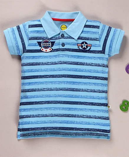 Pranava Organic Cotton Half Sleeves Striped Tee - Blue
