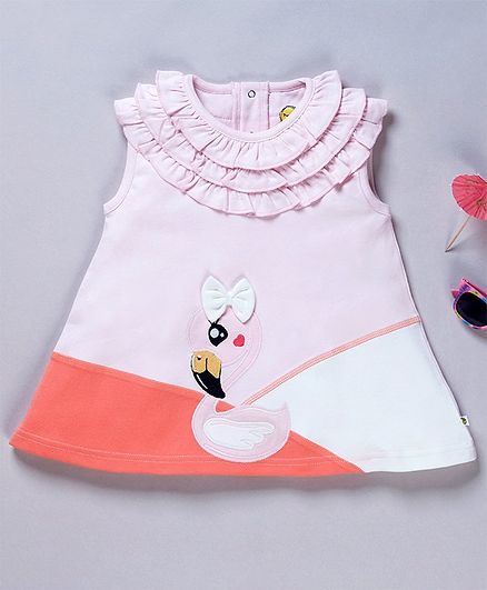 Pranava Organic Cotton Sleeveless Flamingo Patch Detailed Top - Light Pink