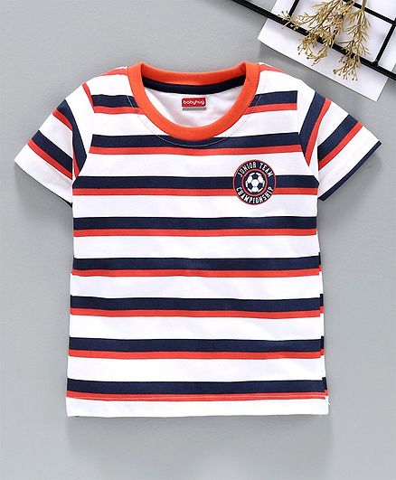Babyhug Half Sleeves Striped Tee Football Print - White
