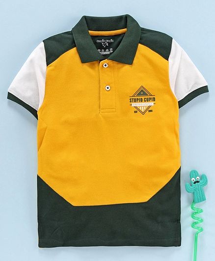 Stupid Cupid Color Block Half Sleeves Polo Tee - Yellow
