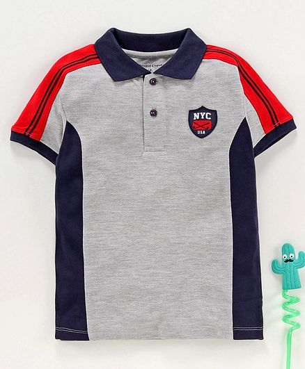 Stupid Cupid NYC Patch Half Sleeves Polo Tee - Grey