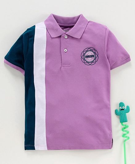 Stupid Cupid Color Block Half Sleeves Polo Tee - Lavender