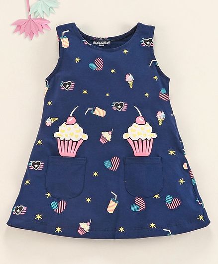 Cucumber Sleeveless Frock Cake Print - Blue