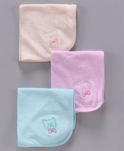 Simply Wash Cloths Bear Embroidery Pack of 3 - Pink Peach Blue