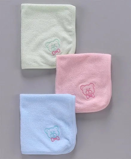 Simply Wash Cloths Bear Embroidery Pack of 3 - Green Peach Blue