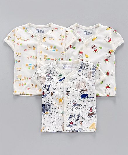 Pink Rabbit Short Sleeves Vests Multiprint Pack of 3 - White