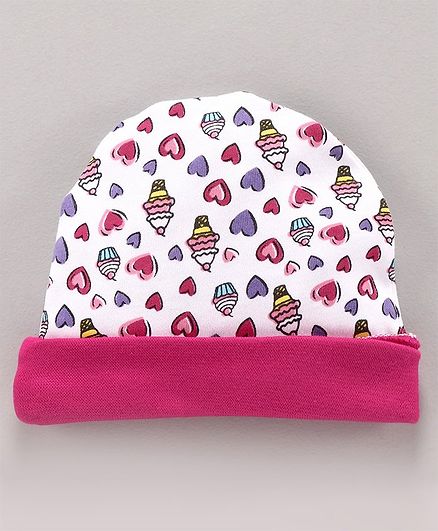 Babyhug 100% Cotton Cap Heart Print - White Pink