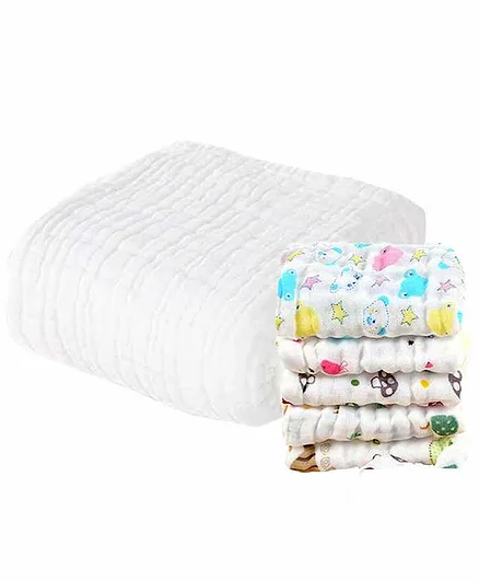 Mom's Home Muslin Towel & Wash Cloths Set Pack of 6 - White