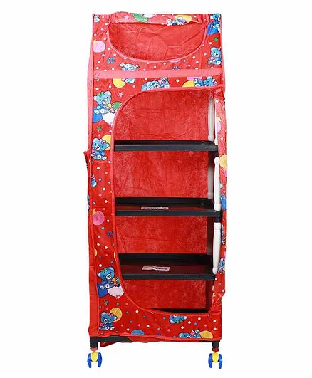Maanit Foldable Collapsible Wardrobe with 5 Shelves - Red
