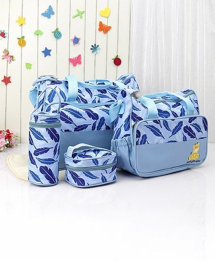 Diaper Bag with Lunch Box and Bottle Holder Feather Print - Blue