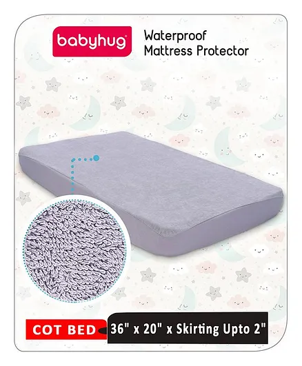 Babyhug Soft Terry Waterproof Mattress Protector Breathable Fitted Cover Sheet - Grey