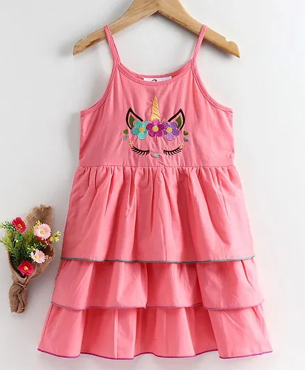 M'Andy Unicorn Embroidered Sleeveless Layered Dress - Pink