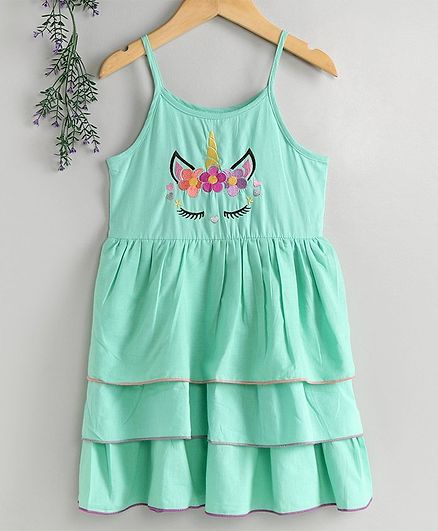 M'andy Sleeveless Unicorn Embroidered Dress - Green
