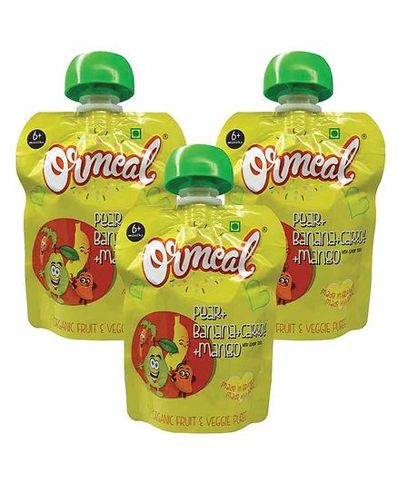 Ormeal Organic Pear, Carrot, Banana & Mango Baby Food Pack of 3 - 90 g Each