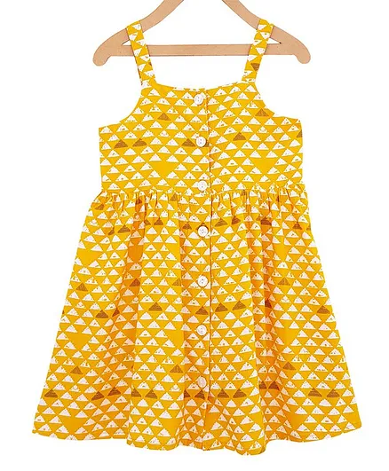 Campana Triangle Print Flared Sleeveless Dress - Mustard