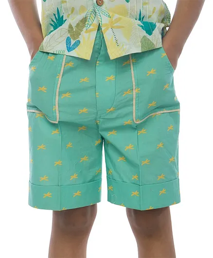 Miko Lolo Organic Cotton Dragon Fly Print Shorts - Green